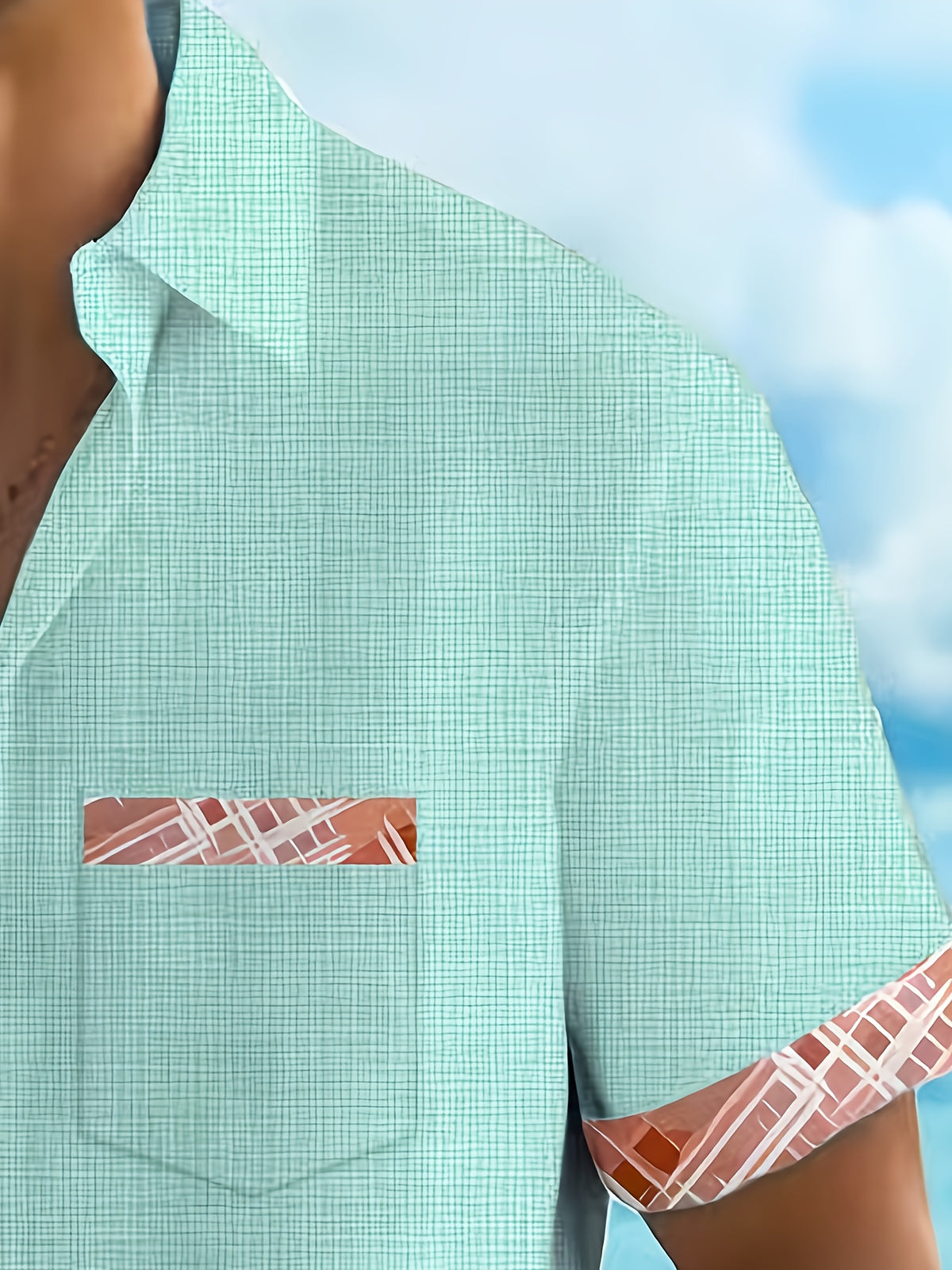 Basic Geometric Plaid Print Men's Plus Size Button Pocket Short Sleeve Turn- Collar Shirt