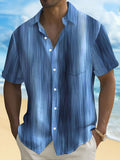 Vintage Gradient Stripe Texture Men's Button Pocket Shirt, PLUS SIZE
