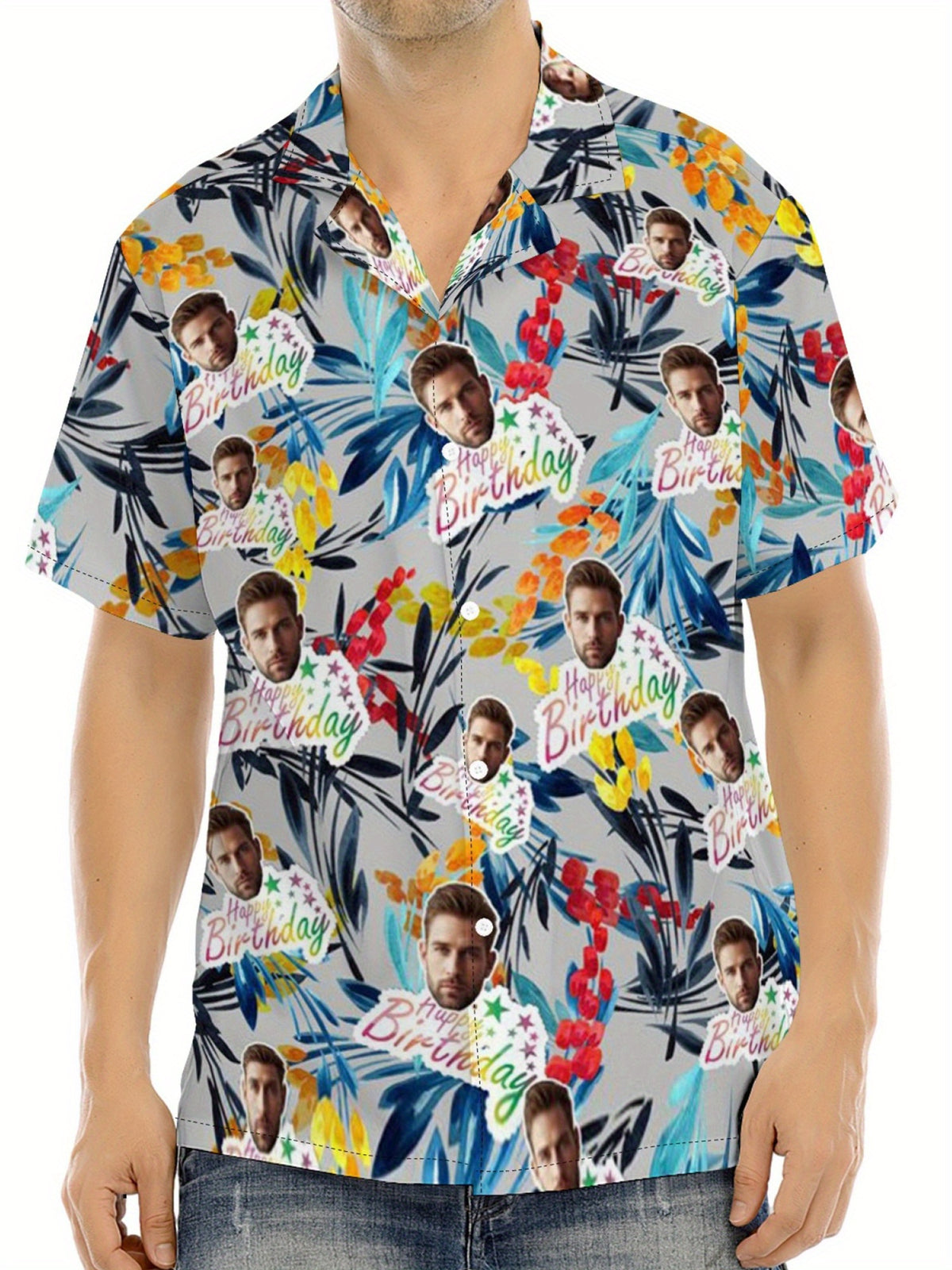 Custom Face Hawaiian Shirts For Men | Personalized Summer Button Up Shirts With Portrait Pattern, Casual Style, Regular Fit, Ideal For Birthday, Anniversary, Vacation Gifts