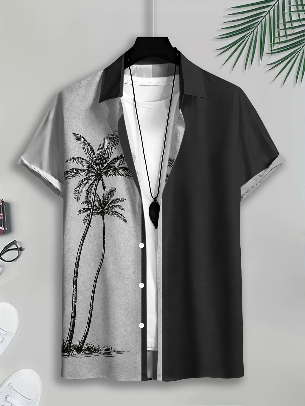 Casual Style Men'S Casual Shirt, Printed Palm Tree Summer Tropical Design