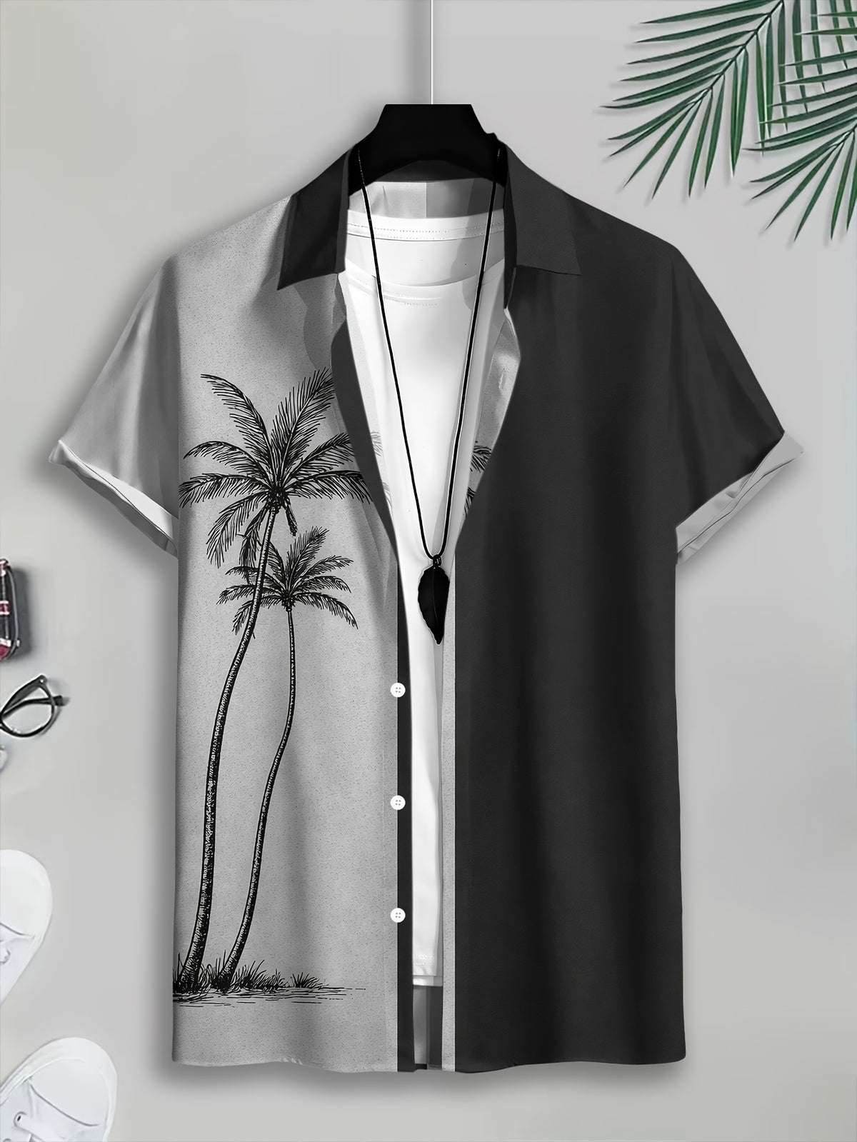 Casual Style Men'S Casual Shirt, Printed Palm Tree Summer Tropical Design