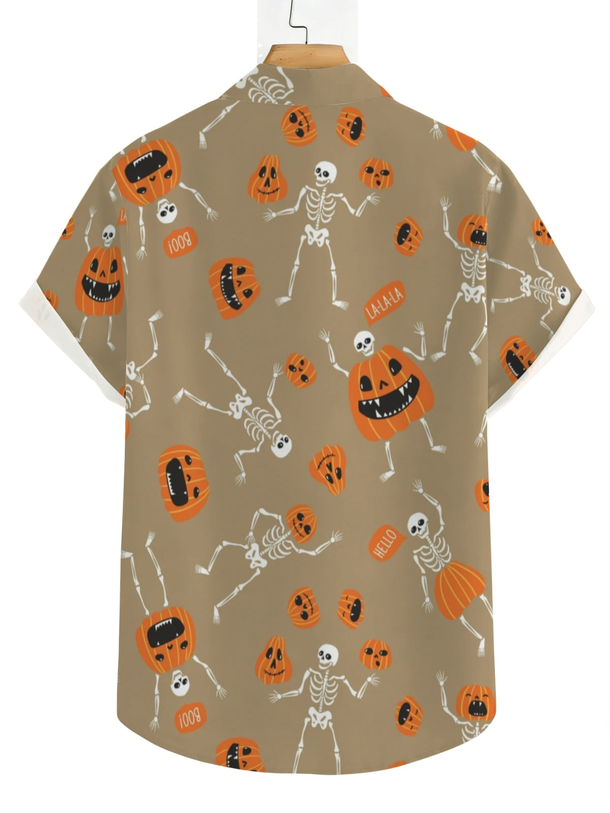 Men'S Teen Halloween Retro Print Hawaiian Shirt, Khaki Pumpkin Skull Pattern Short Sleeve Turn- Collar Shirt, Suitable for Theme Parties, Beach, Daily Casual Wear, Aloha Shirt, Perfect Halloween Gift Choice