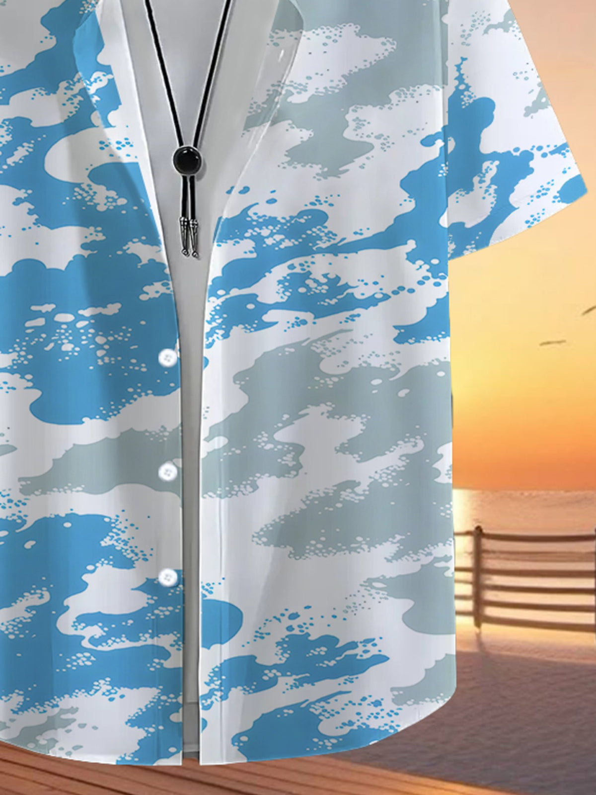 Hawaiian Tropical Wave Print Men's Casual Shirt - Short Sleeve Button Design, Vibrant Colors, Summer Outdoor and Leisure Wear, Machine Washable