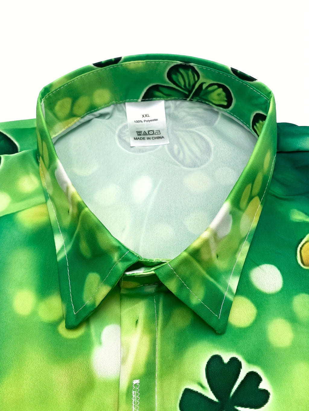 Men's Fashion Turn- Collar Short Sleeve Shirt, Green Top Hat Flamingo Pattern Print, Lively and Joyful, Fashionable and Casual, Suitable for Parties and Outdoor Wear