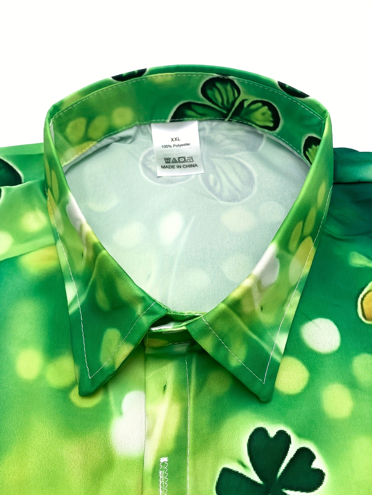 Men's Fashion Turn- Collar Short Sleeve Shirt, Green Top Hat Flamingo Pattern Print, Lively and Joyful, Fashionable and Casual, Suitable for Parties and Outdoor Wear