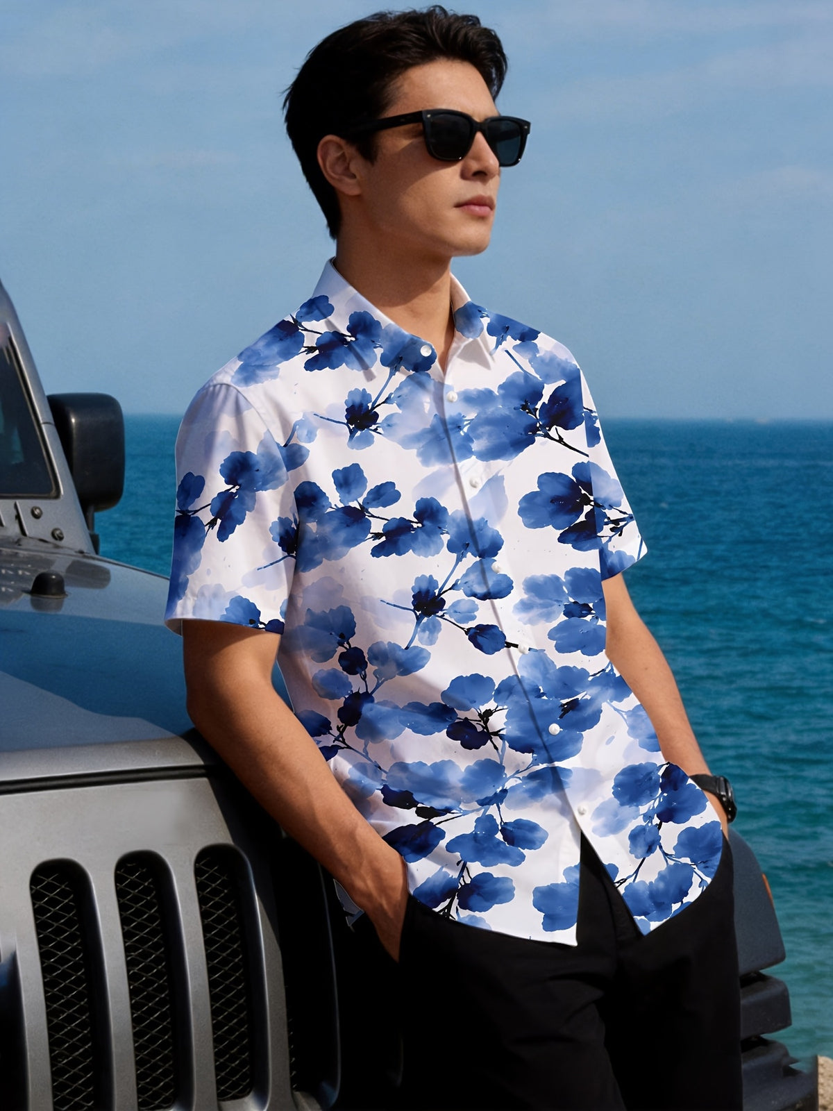 New Summer Short Sleeve Shirt for Men, Hawaiian Style, Youthful Beach Casual, Men'S Top, Casual And Comfortable, Lightweight Short Sleeve Button-Up Shirt, Breathable Material, Casual Lapel Style