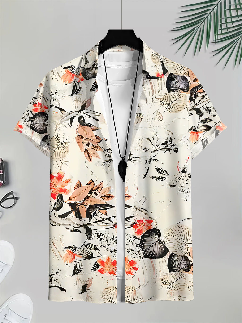 Tropical Floral Pattern Men'S Casual Shirt Summer Vibrant Leaves And Flowers Design