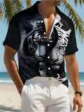 Men'S Cool Tiger Print Hawaiian Shirt, Short-Sleeve Casual Top, Trendy Street Style Aloha Shirt, Suitable for Nightclubs, Parties, Beaches, And Everyday Wear