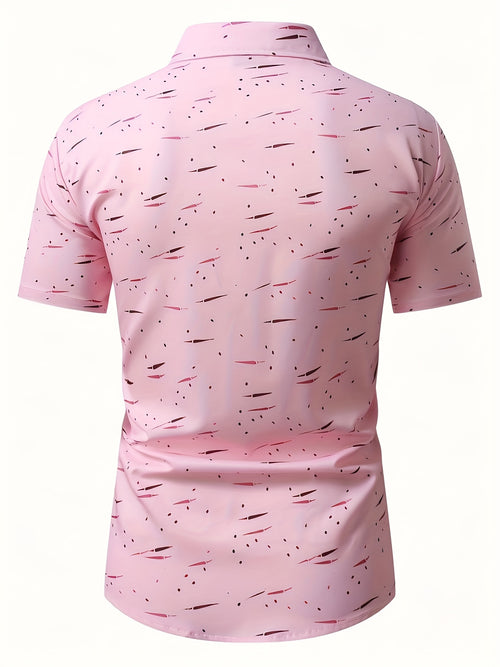 2026 New Men's Casual Short-Sleeve Shirt, Unique All-Over Print Design - Breathable Blend, Machine Washable, Ideal Gift with Lapel Collar