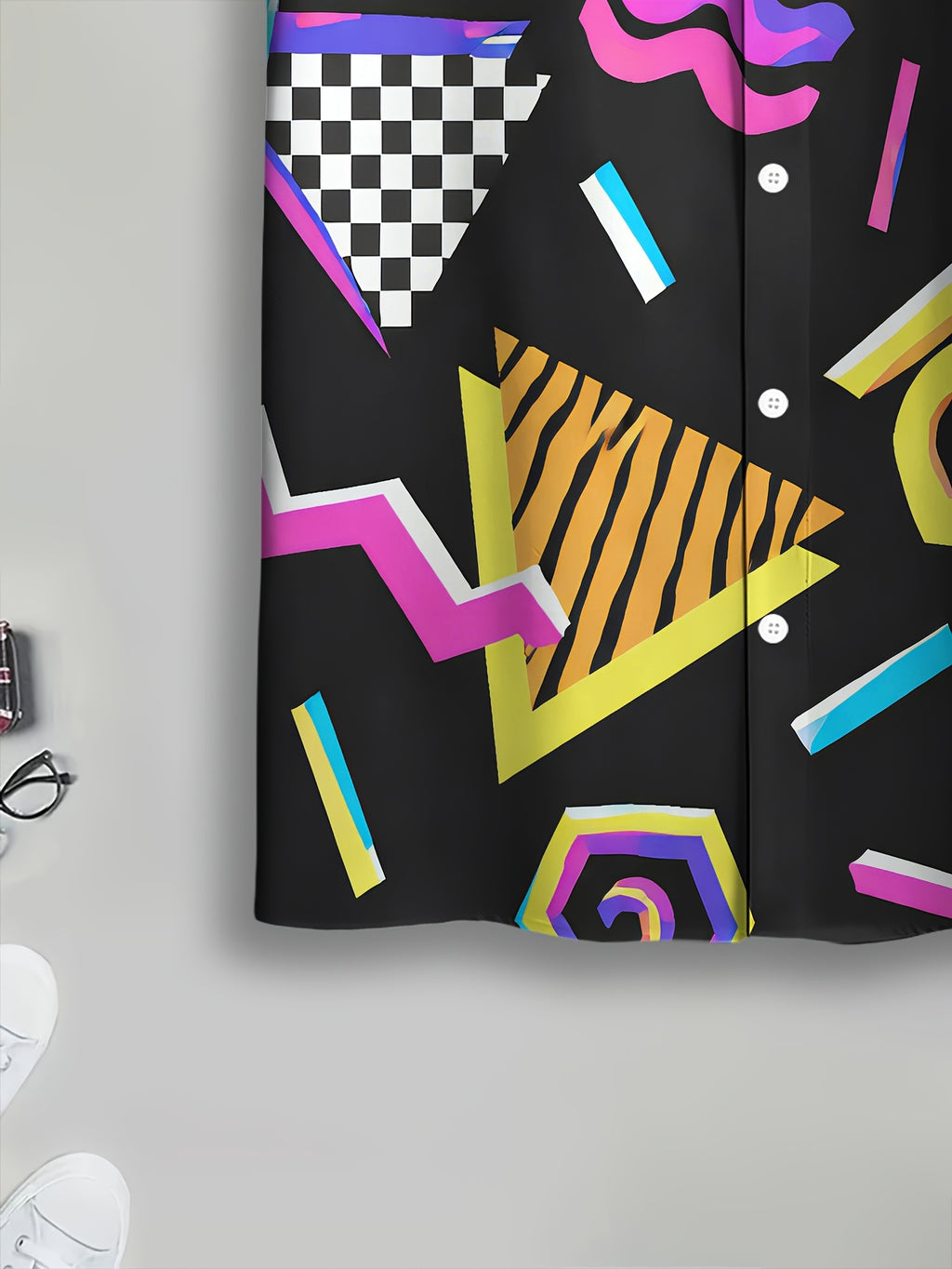 Geometric Abstract Pattern Men'S Casual Shirt Animal Print And Colorful Shapes Summer Bold Print Design