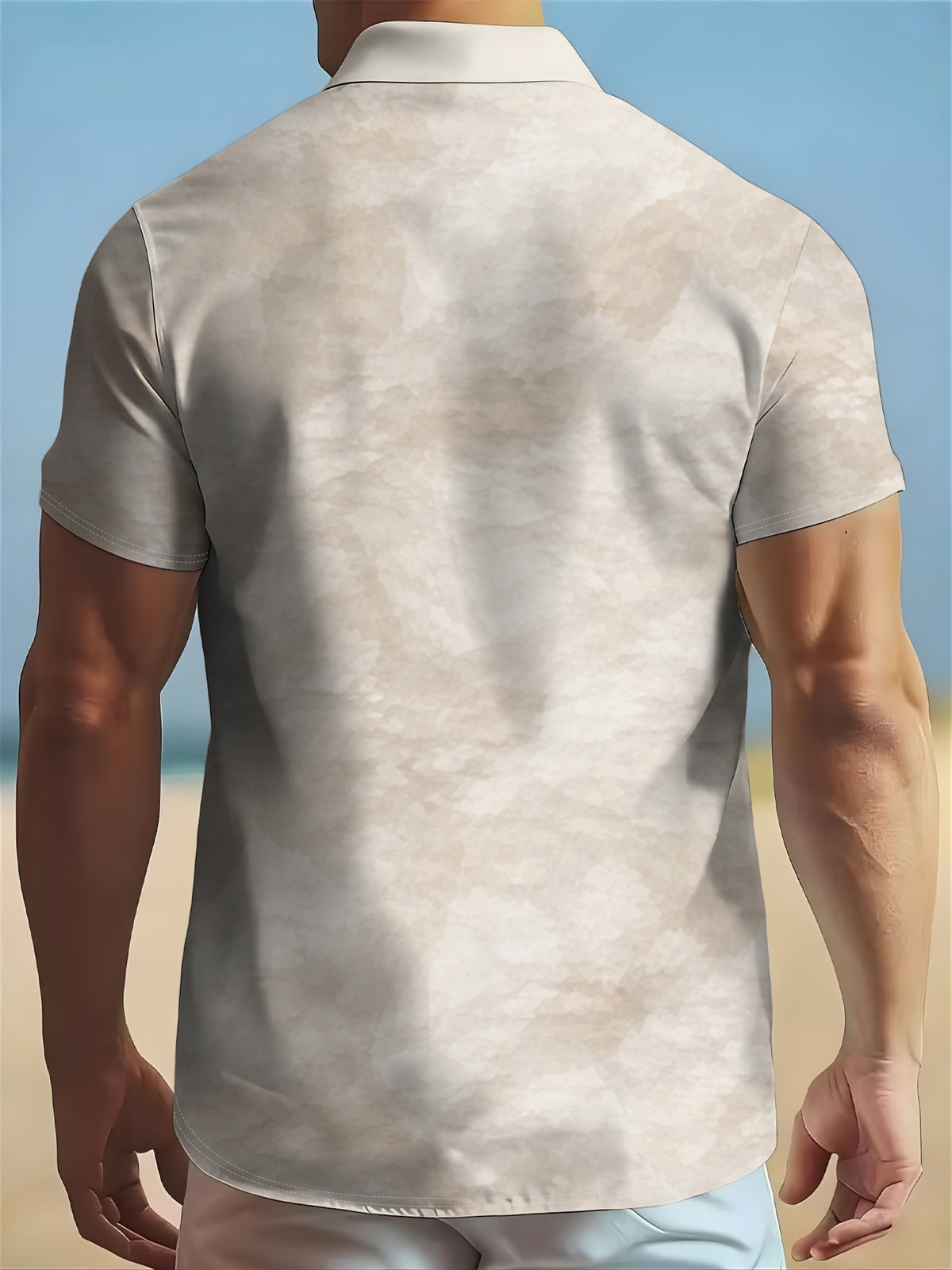 Fashionable Geometric Pattern Men'S Short-Sleeve Button-Up Shirt, Casual Collared Summer Wear