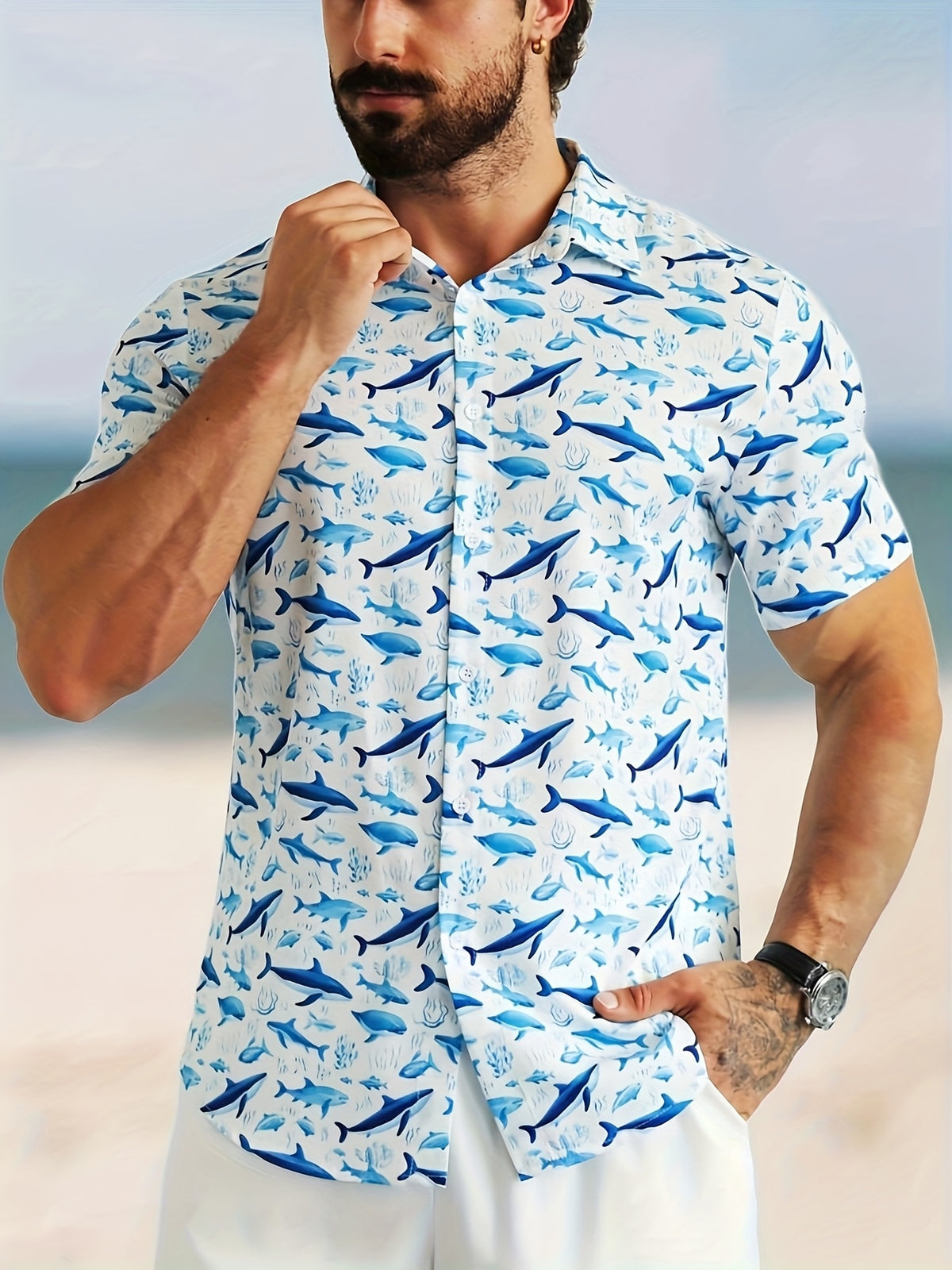 New Men'S Print Pattern Shirt, Suitable for Daily Commuting, Casual Outings, Dates, Friend Gatherings, And Shopping, Easily Mastering All Scenarios' Summer Dressing Needs