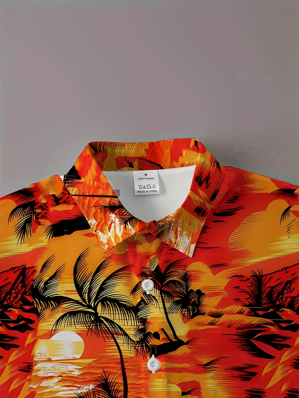 Men's Retro Hawaiian Floral Print Short Sleeve Shirt- Retro Tropical Beach Casual Collar, Lightweight Breathable Polyester Fiber, Vibrant Palm Tree Design, Suitable for Summer Outings