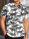 Men'S Zebra Print Short Sleeve Shirt - Bold Digital Animal Print, Summer Casual Semi-Formal Blouse, Suitable for Beach Outings And Office Wear