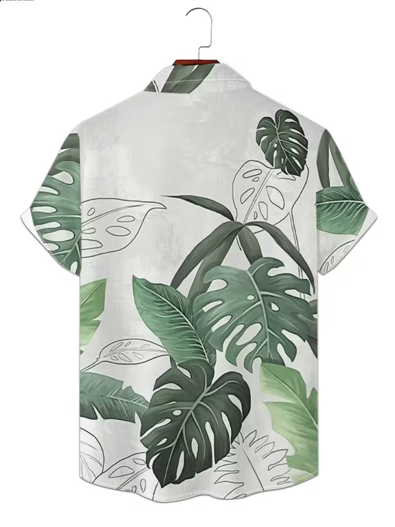 Vintage Style Tie-Dye Print, Fashion Tropical with Palm Tree Pattern Hawaiian Shirt for Men Short Sleeve Casual Button-Up Shirt, Summer Adventure Lightweight Fabric