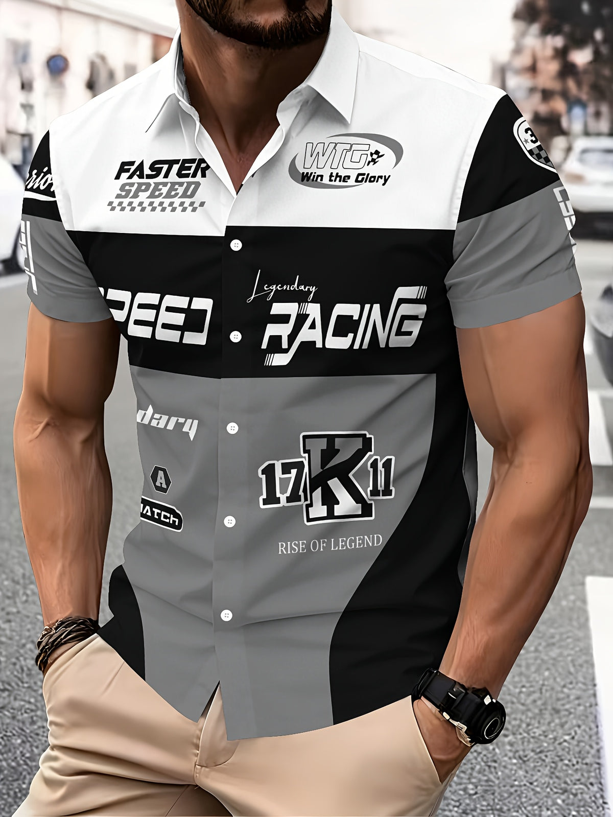 Racing-Style Men'S Casual Shirt Print, Multiple Color Options, Speed Racing Legend Text And Logo Design, Bold Summer Graphics, Fast Speed And Winning Glory Pattern