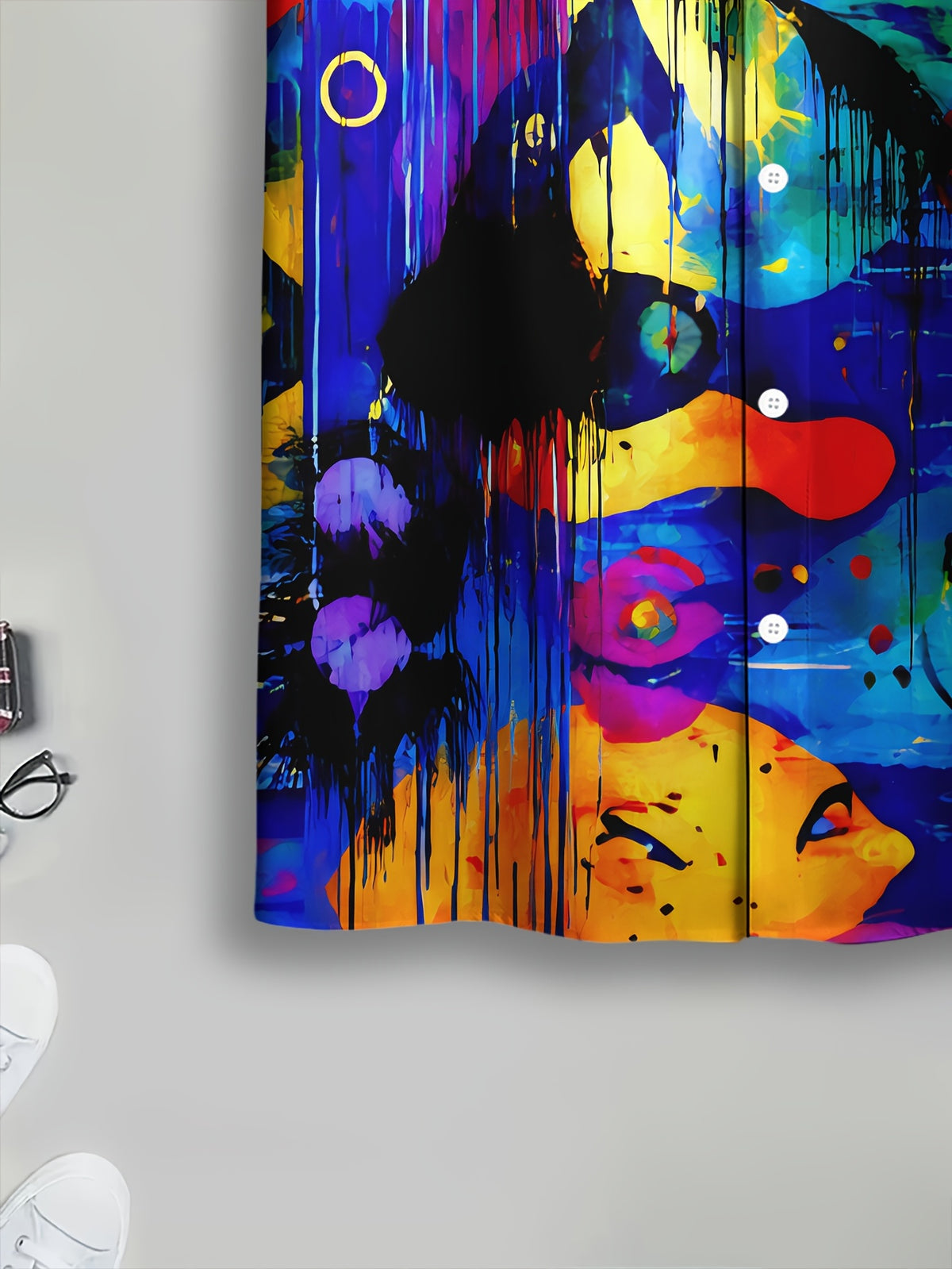 Abstract Art Men'S Casual Shirt, Print Colorful Paint Splatter Summer Vibrant Circles And Lines Pattern