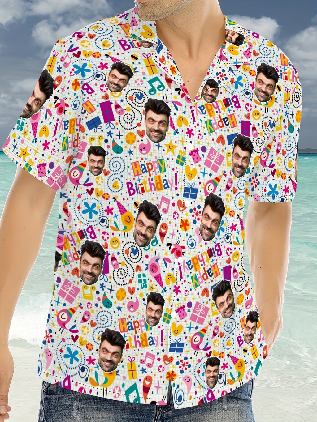 Custom Ersonalized Photo Hawaiian Shirt Dog Cat Face Holiday Tropical Pattern Shirt for Men Women Birthday Bachelor Party Gift Summer Gift