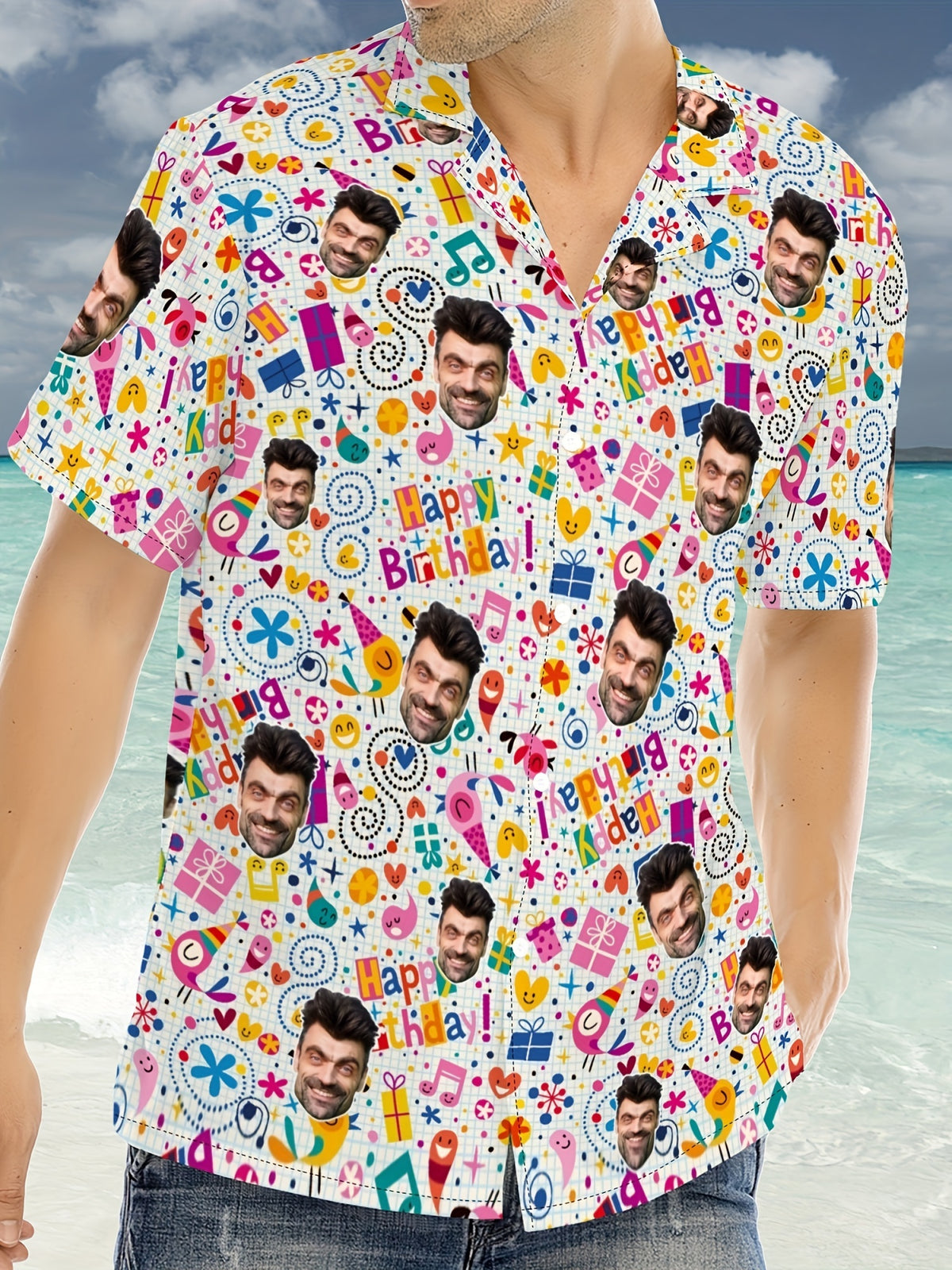 Custom Ersonalized Photo Hawaiian Shirt Dog Cat Face Holiday Tropical Pattern Shirt for Men Women Birthday Bachelor Party Gift Summer Gift