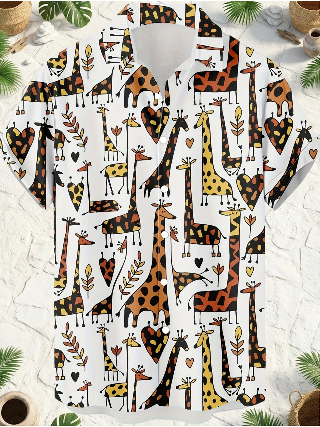 New Abstract Giraffe Vintage Pattern Print Men's Casual Fashionable  Hip-Hop Rock Streetwear Hawaiian Shirt, Suitable for Beachwear, Vacations, and Casual Outings, Breathable Material for Summer, Summer Vacation, Casual Loose Fit Tropical Hawaiian