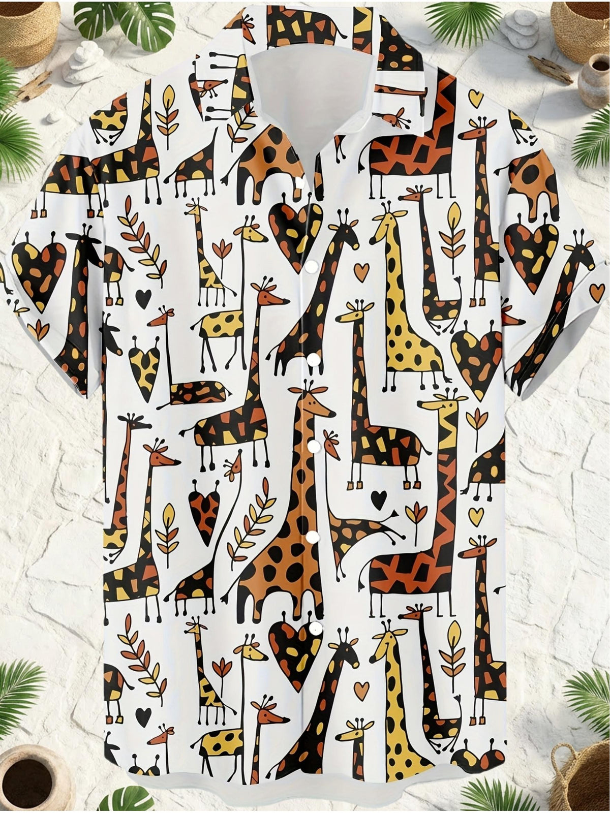 New Abstract Giraffe Vintage Pattern Print Men's Casual Fashionable  Hip-Hop Rock Streetwear Hawaiian Shirt, Suitable for Beachwear, Vacations, and Casual Outings, Breathable Material for Summer, Summer Vacation, Casual Loose Fit Tropical Hawaiian