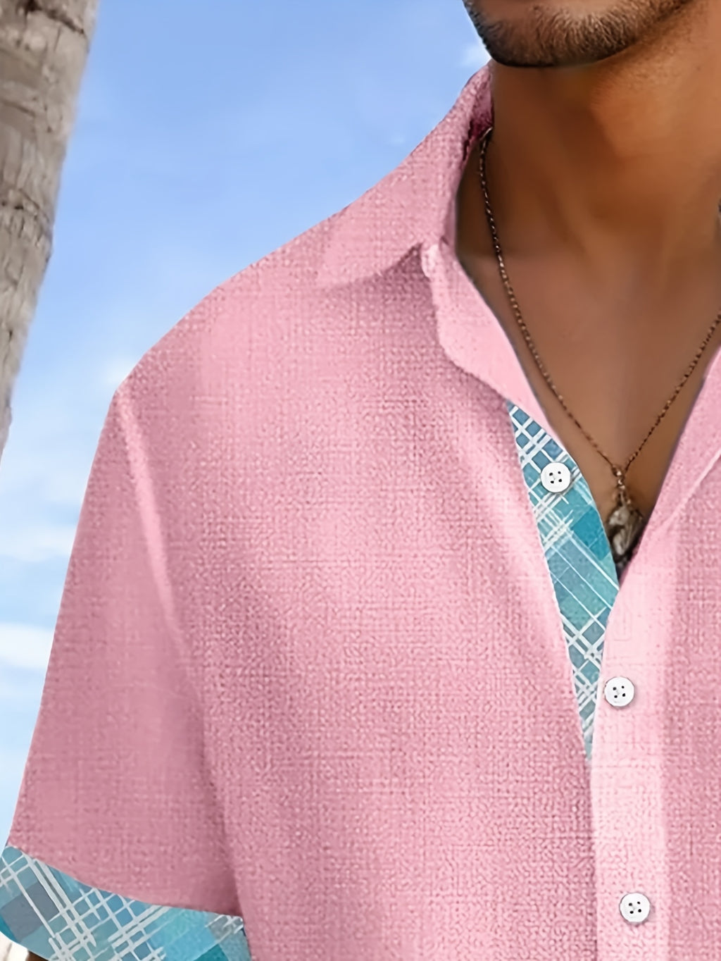 Basic Geometric Plaid Print Men's Plus Size Button Pocket Short Sleeve Turn- Collar Shirt