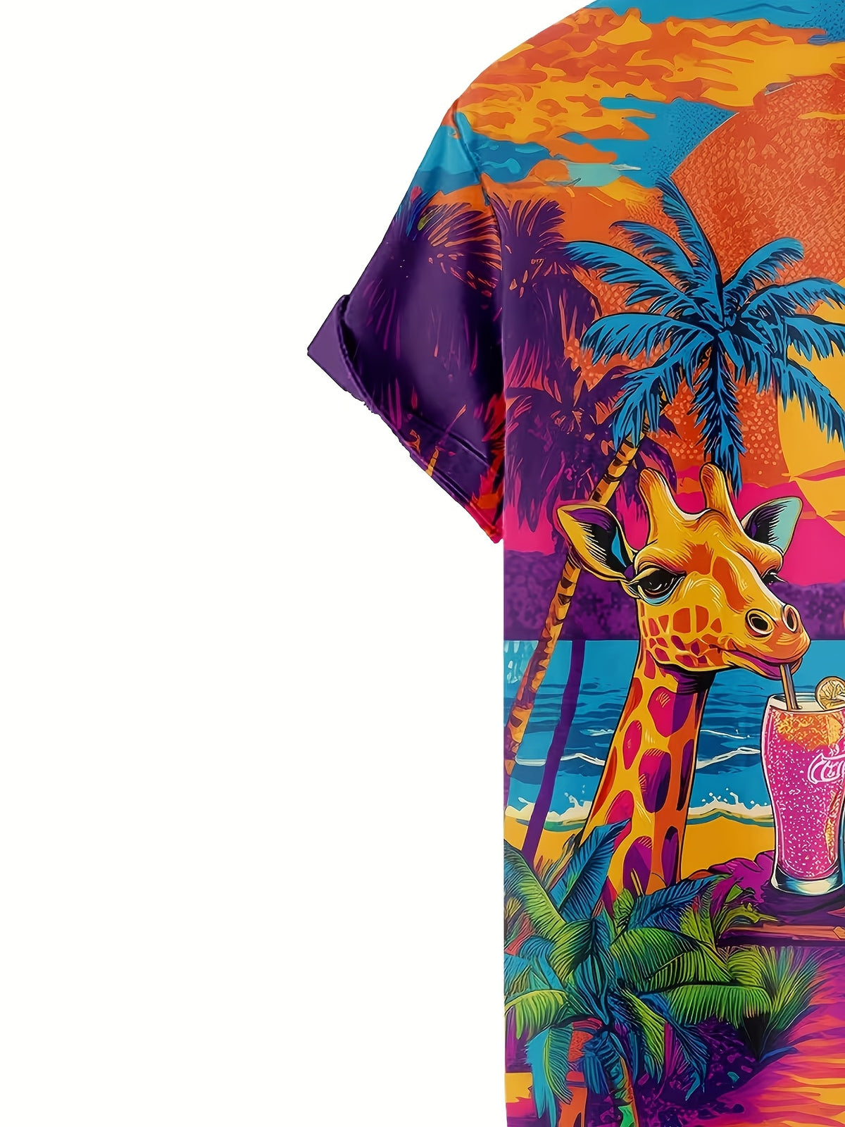 New Arrival Men's Hawaiian Shirt, Giraffe Beach Print, Vibrant Tropical Style Short Sleeve Button Casual Summer Top for Outdoor Activities