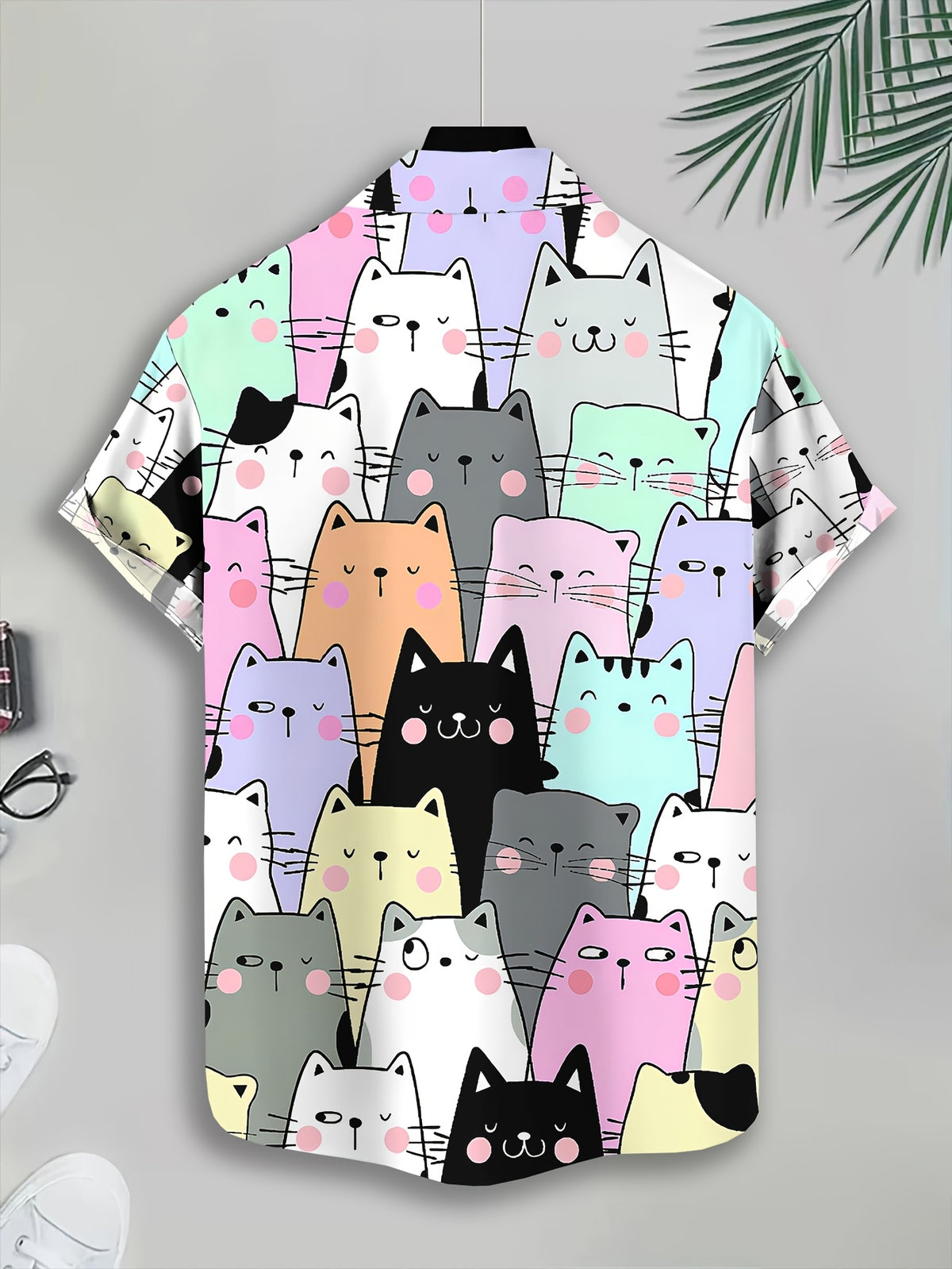 Casual Style Men's Casual Shirt Print Colorful Cats Pattern Summer Cute Kawaii Cat Faces Design