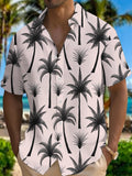 Men'S Summer Cool Print Button-Up Shirt, Easy Pink Background with Black Palm Trees And Greenery Pattern, Suitable for Summer Casual And Beach Vacation