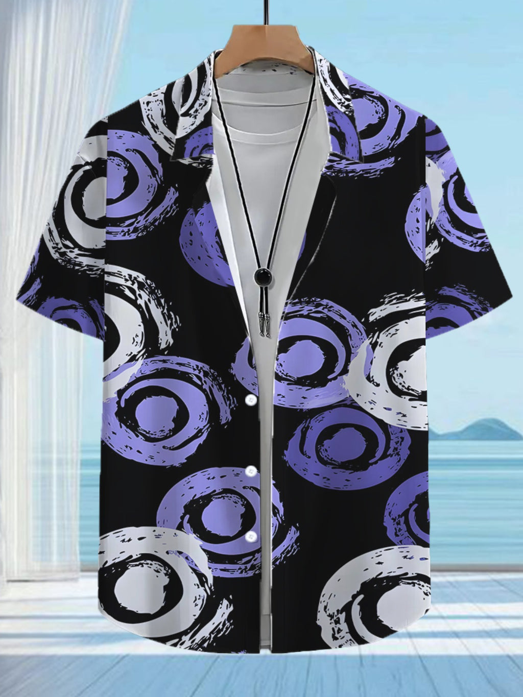 Hawaiian Tropical Men'S Casual Shirt Featuring Circular Patterns - Short-Sleeved with Button Design, Perfect for Summer Outdoor And Casual Wear, Suitable for Everyday Outfits