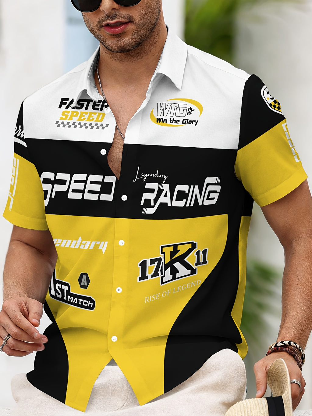 Racing-Style Men'S Casual Shirt Print, Multiple Color Options, Speed Racing Legend Text And Logo Design, Bold Summer Graphics, Fast Speed And Winning Glory Pattern