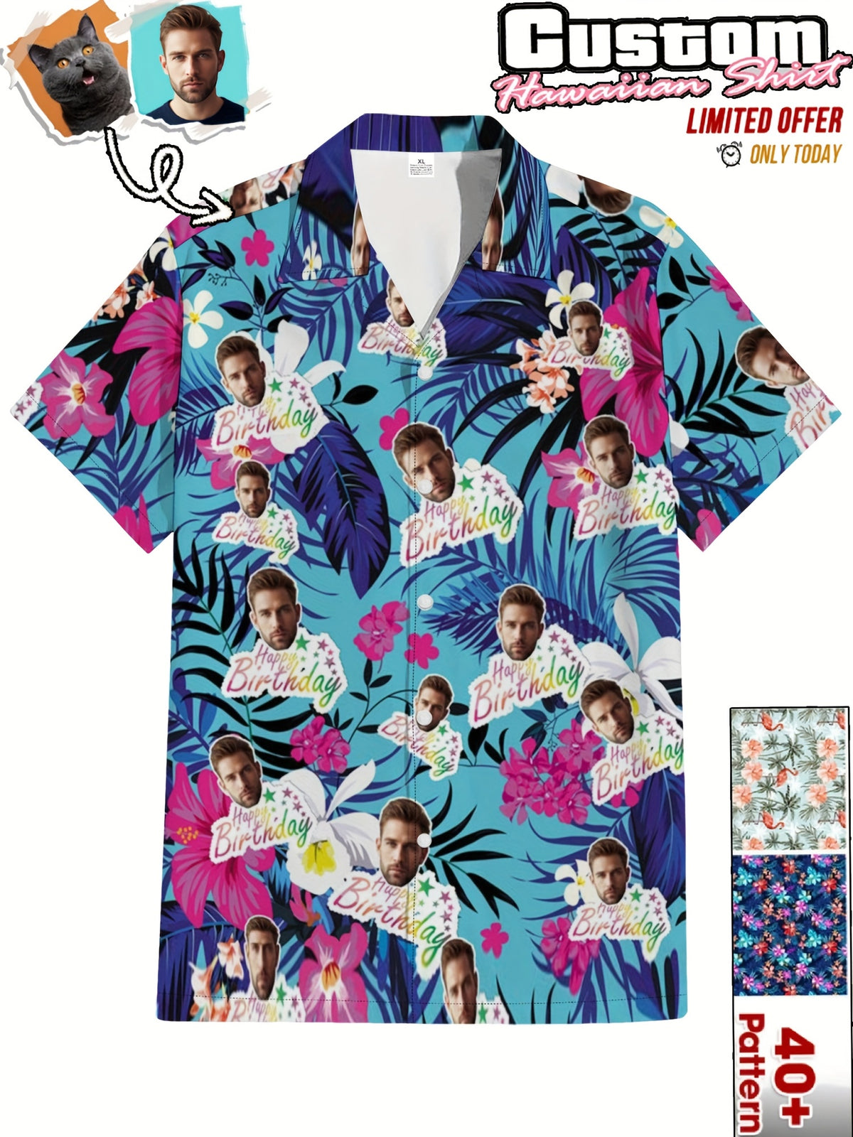 Custom Face Hawaiian Shirts For Men | Personalized Summer Button Up Shirts With Portrait Pattern, Casual Style, Regular Fit, Ideal For Birthday, Anniversary, Vacation Gifts
