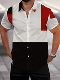 Men'S Short Sleeve Shirt, Geometric Style Print Men'S Print Short Sleeve Square Element Cool Men'S Shirt Red Black White 3-Color Men'S Casual Short Sleeve Shirt Summer