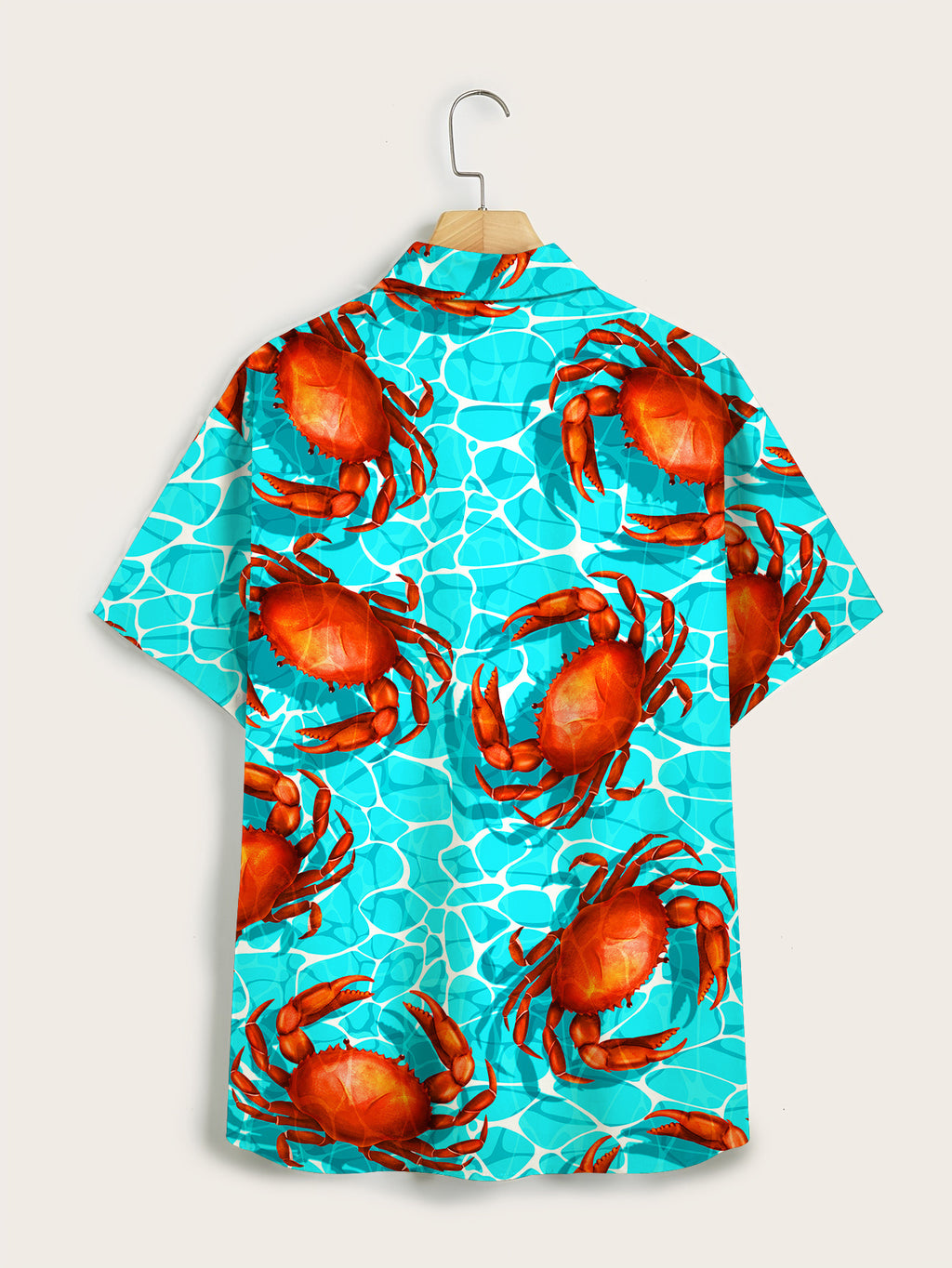 Men'S Beach Water Ripple Crab Print Short Sleeve Shirt, Summer Seaside Vacation Beach Outing