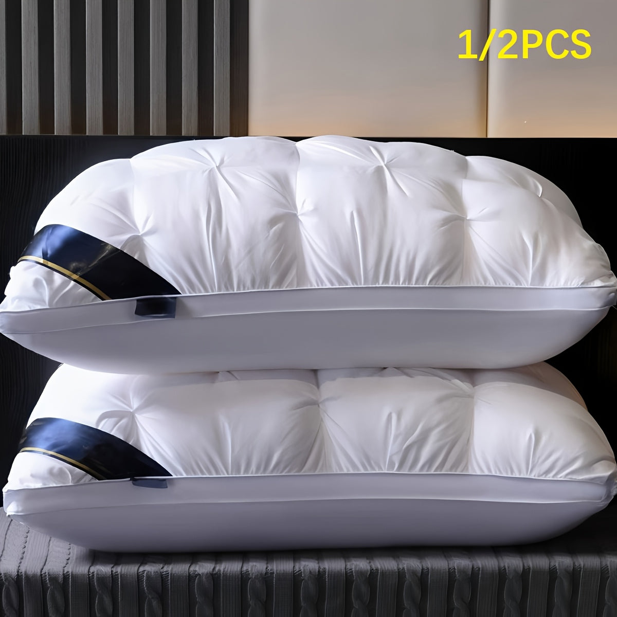 1/2pcs White Hotel Five-Star Cervical Spine Neck Pillow - Support for all-Season Bed, High-Density Non-Collapse Core, Machine-Washable Cover Suitable for Home & Hotel Use, Multi-Position Sleeping (Back/Side/Stomach)