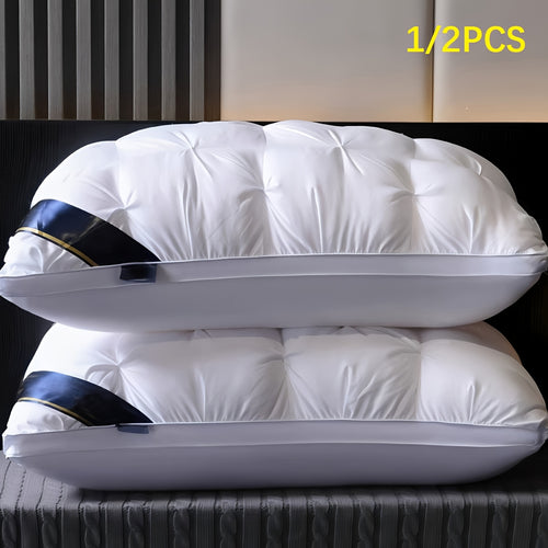 1/2pcs White Hotel Five-Star Cervical Spine Neck Pillow - Support for all-Season Bed, High-Density Non-Collapse Core, Machine-Washable Cover Suitable for Home & Hotel Use, Multi-Position Sleeping (Back/Side/Stomach)