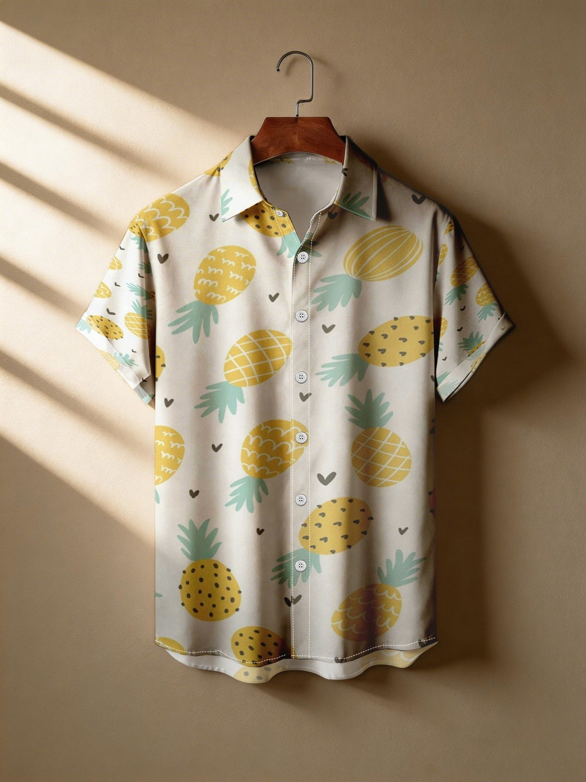 Pineapple Print Men'S Short Sleeve Shirt, Casual Summer Beachwear, Tropical Vacation, Ideal for Young Adults, Perfect Gift for Father'S Day, Birthday, Or Holiday Celebrations