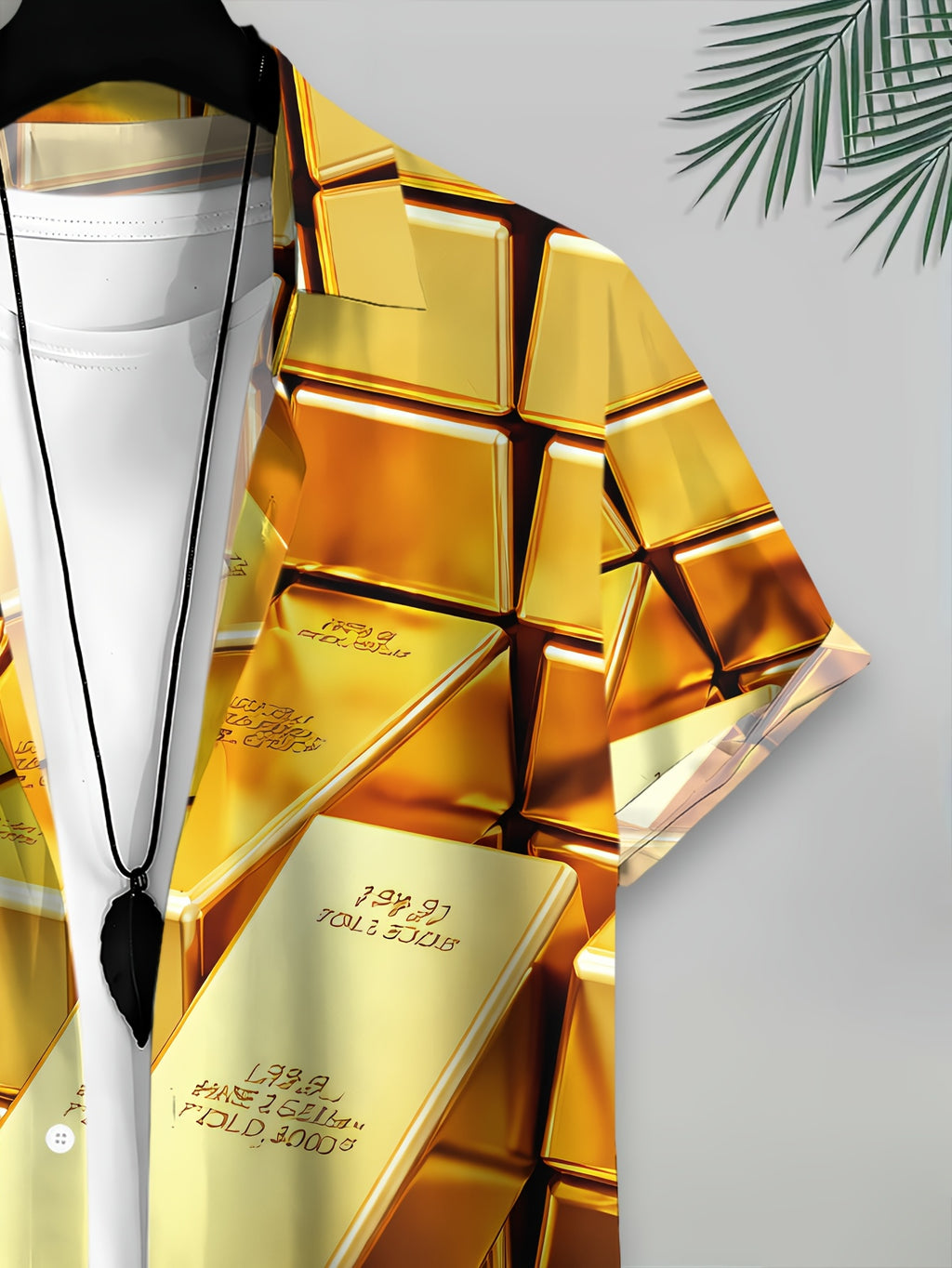 Golden Bar Print Men'S Casual Shirt Summer Luxury Wealth Digital Print Design