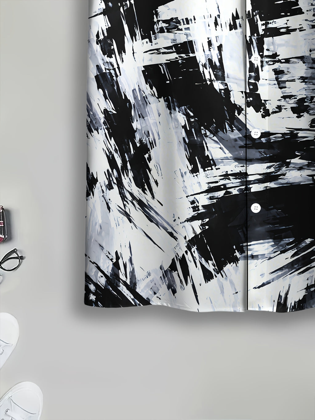 Abstract Art Men's Casual Shirt Print Black And White Brushstroke Pattern Summer Bold Stroke Design
