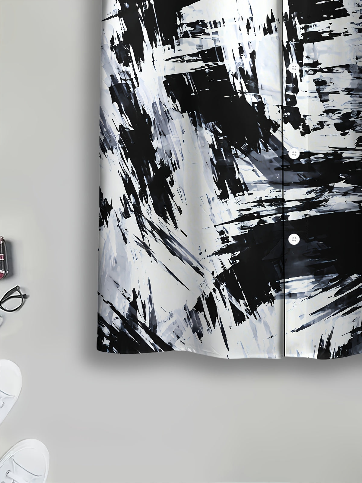 Abstract Art Men's Casual Shirt Print Black And White Brushstroke Pattern Summer Bold Stroke Design