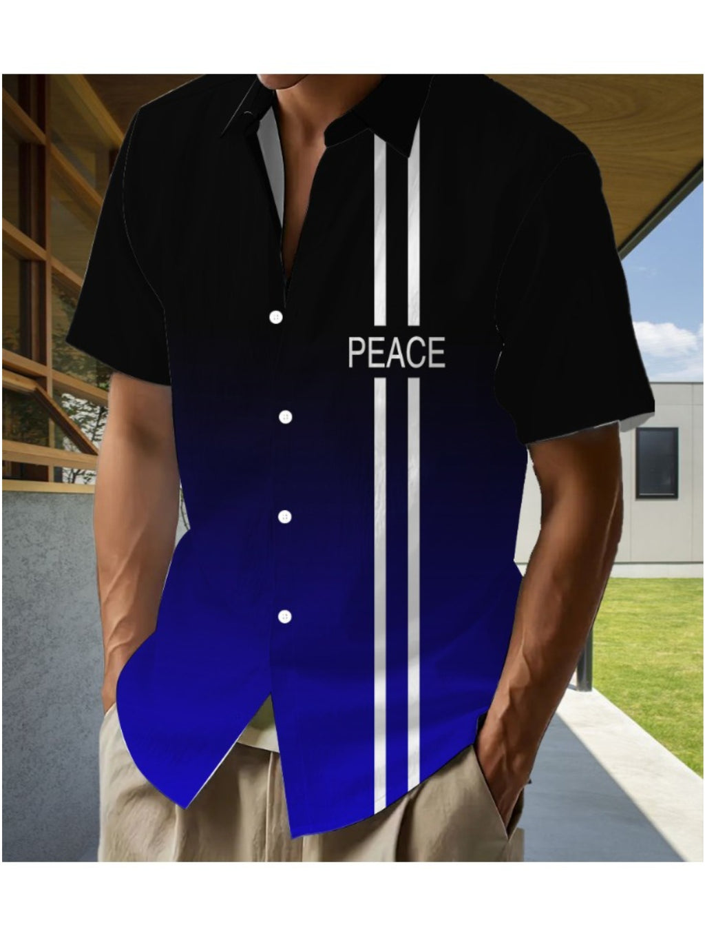 Vintage Hawaiian-style Navy Blue Printed Shirt, Fashionable Tropical Hawaiian Shirt - Short Sleeves, Casual Button-up Men's Shirt, Lightweight Polyester for Summer Adventures