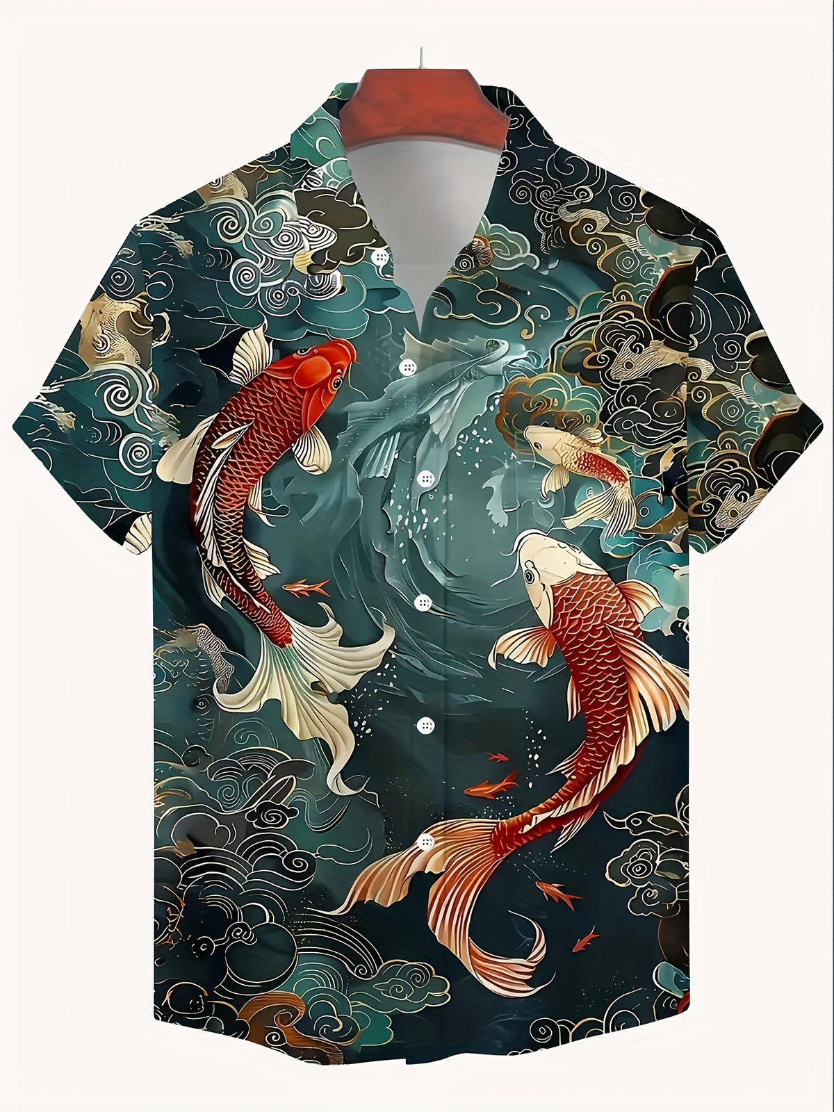 [Print Design - Not Texture] Fish Print Men'S Casual Short Sleeve Hawaiian Shirt, Summer Vacation Destination Men'S Shirt, Men'S Top, Men'S Gift