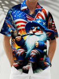 American Flag Gnome Print Men's Plus Size Button-Up Short Sleeve Hawaiian Aloha Shirt, PLUS SIZE