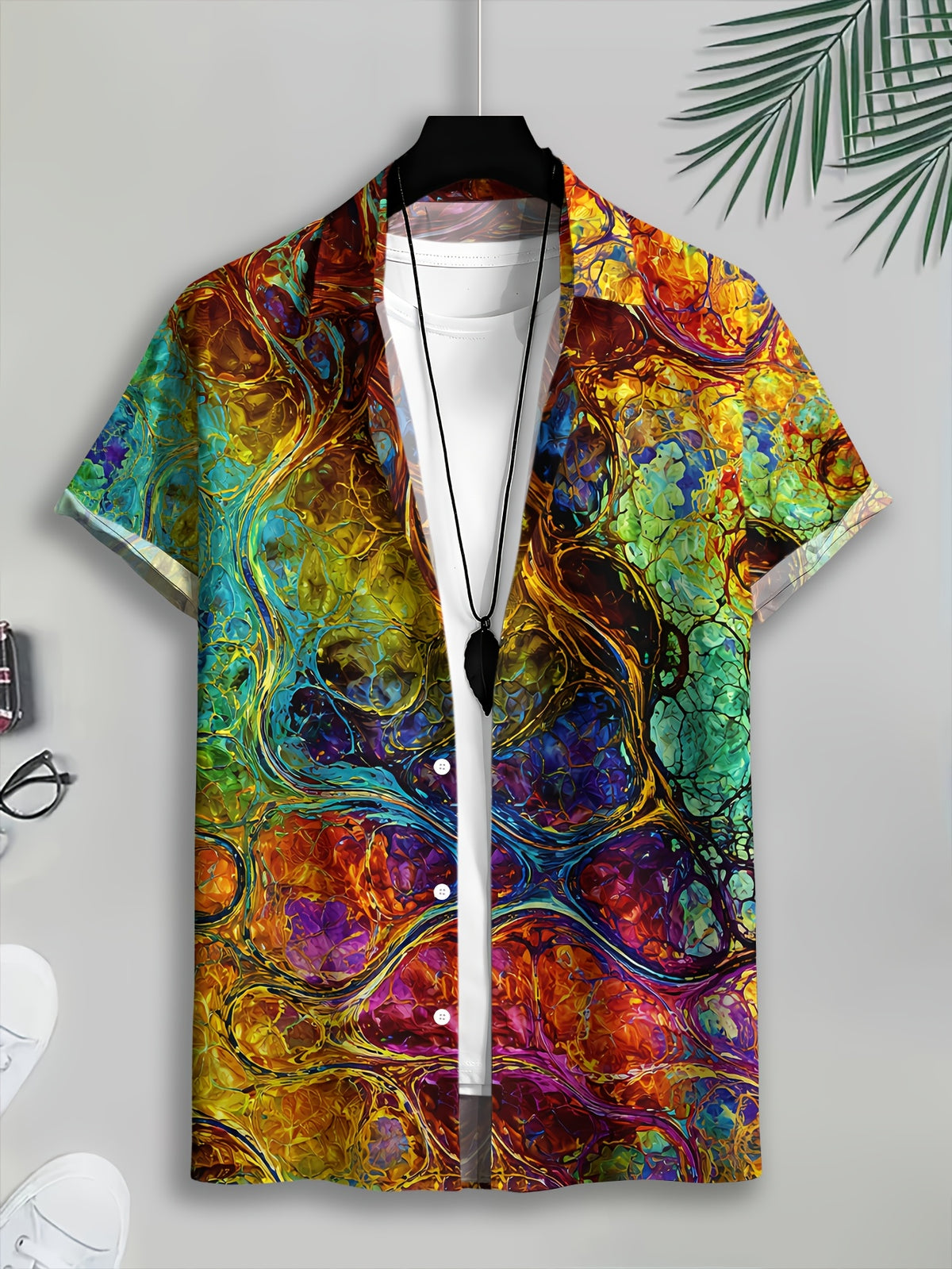 Colorful Abstract Art Men'S Casual Shirt, Vibrant Swirls And Patterns Print, Summer Bold Multicolor Design