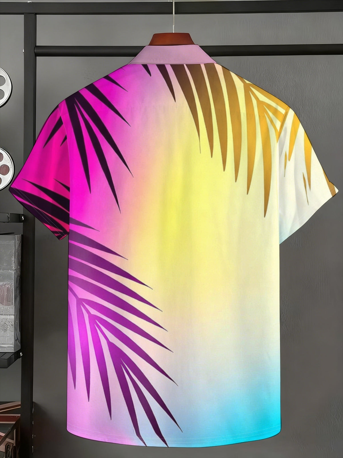 Random Geometric Print Men'S Short-Sleeve Button-Up Shirt, Casual Summer Style, Regular Fit And Comfortable