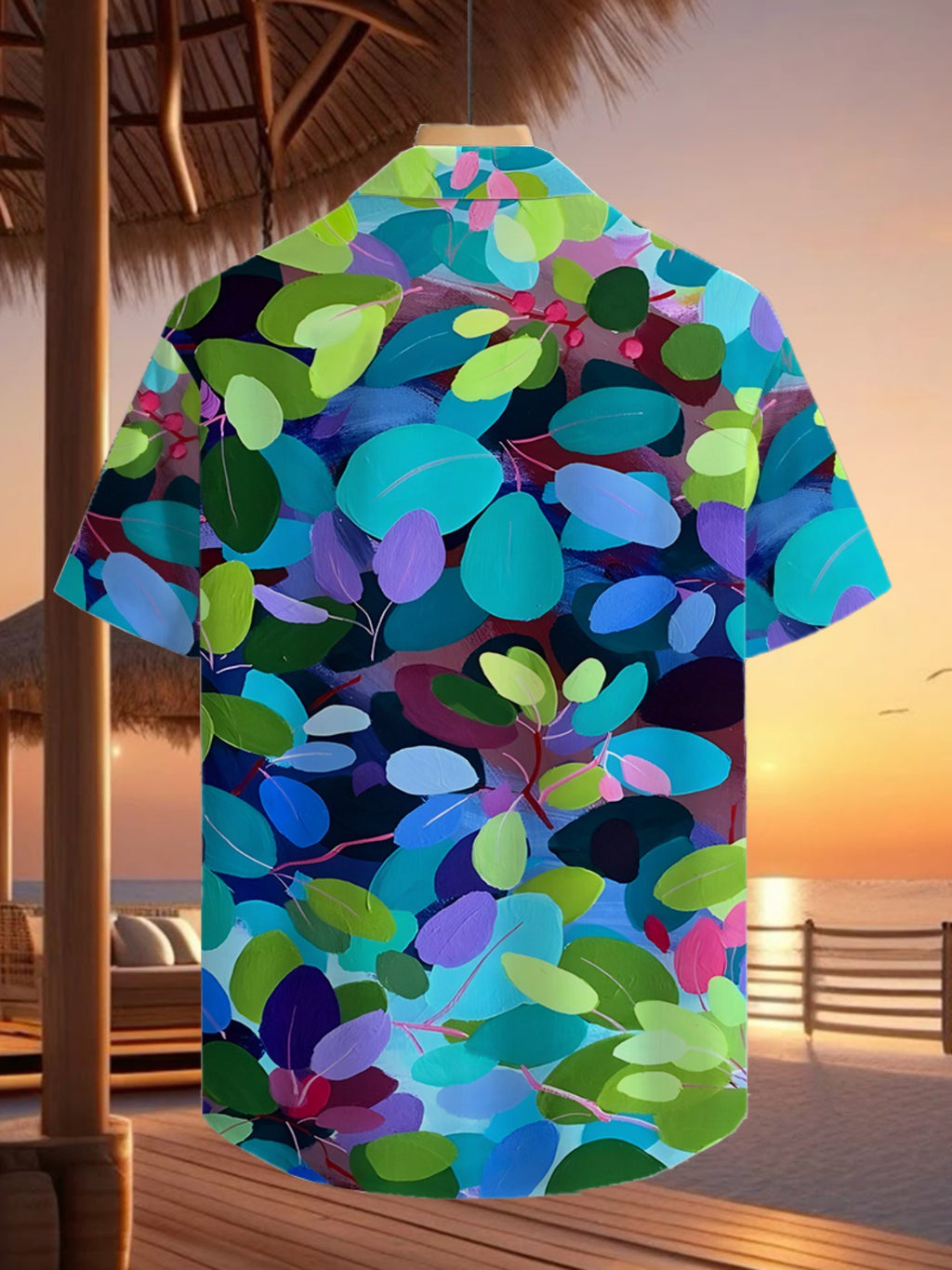 Men'S Casual Shirt with a Tropical Hawaiian Style Featuring Vibrant Leaf Patterns - Short-Sleeved with Button Design, Perfect for Outdoor And Leisure Wear in Summer
