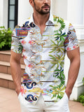 Men'S Casual Short Sleeve Shirt, Indian Style Wildlife Decor Print, Fashionable Versatile Beach Vacation Wear