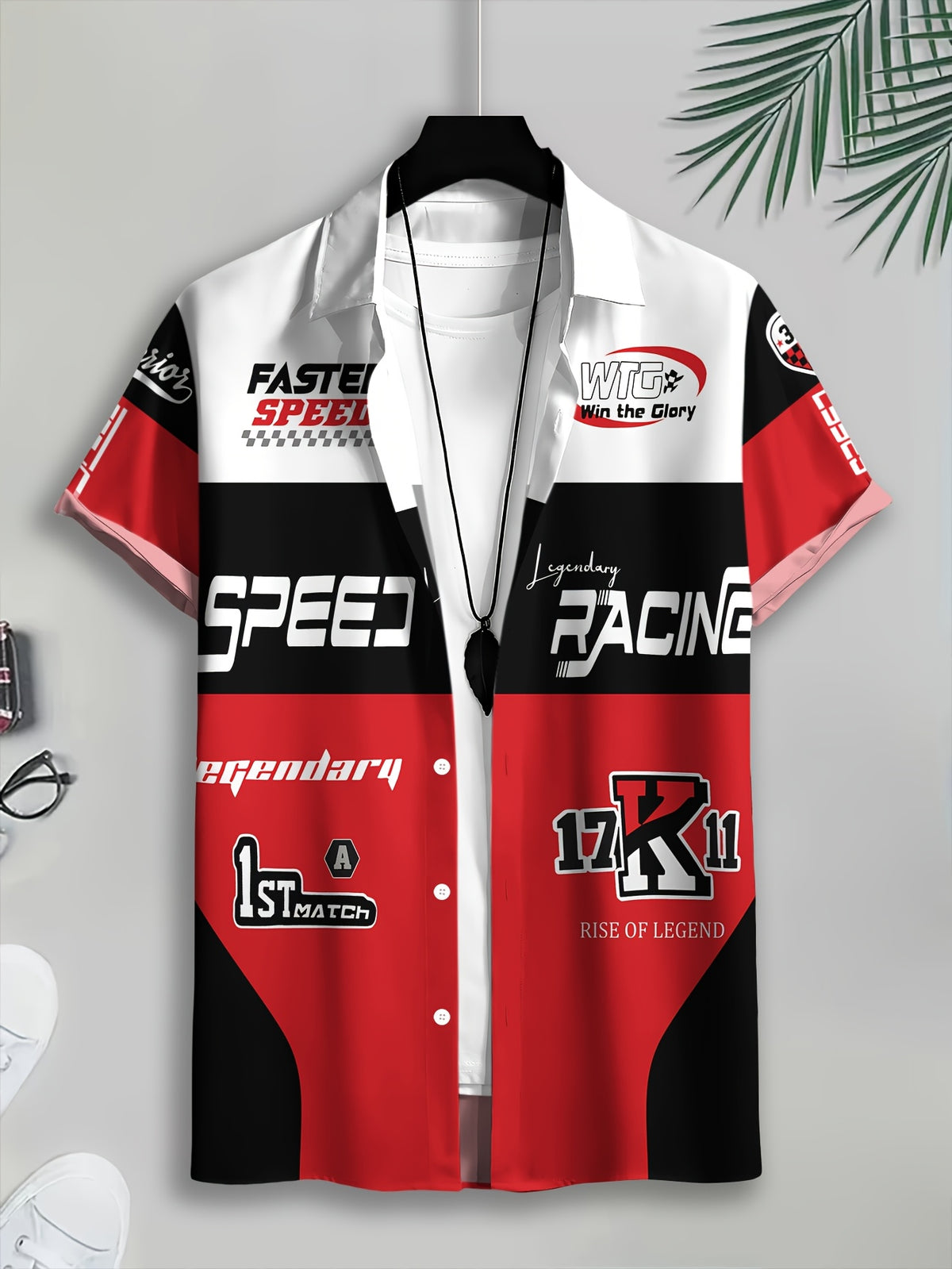 Racing-Style Men'S Casual Shirt Print, Multiple Color Options, Speed Racing Legend Text And Logo Design, Bold Summer Graphics, Fast Speed And Winning Glory Pattern