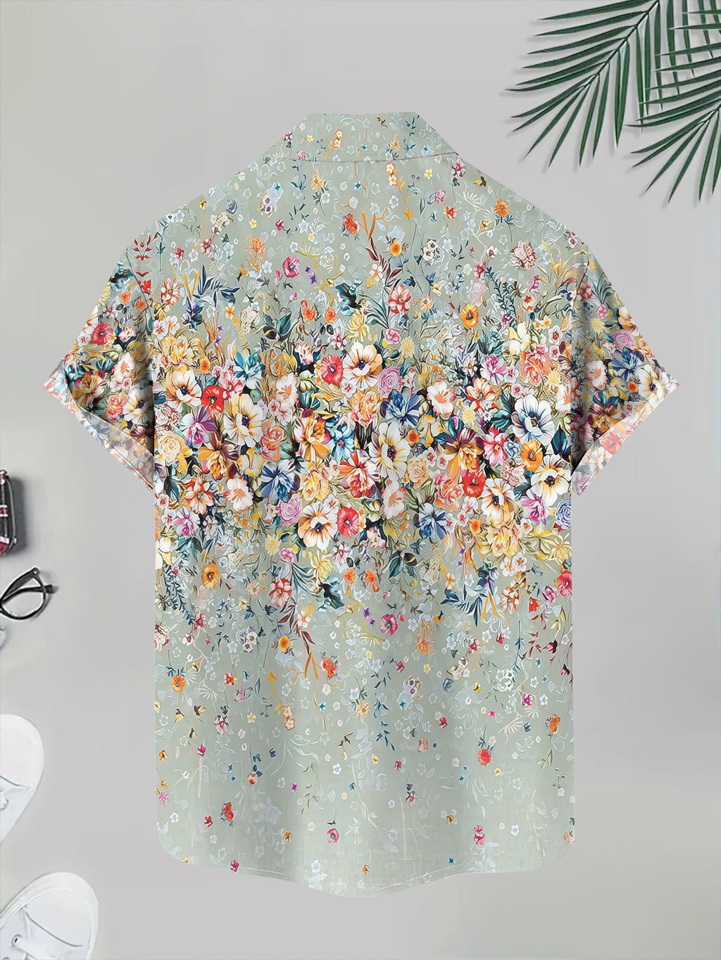Floral Print Men'S Casual Shirt Summer Vacation Wear Light Green Background with Colorful Flowers And Leaves Design Perfect for Beach And Outdoor Activities