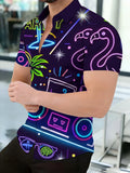 Men'S Short-Sleeve Button-Up Shirt, Geometric Pattern, Casual Turn- Collar, Fashionable Summer Wear